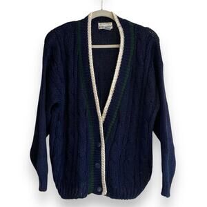 Vintage Currants Hand Knit Navy Blue Preppy Academia Cardigan Sweater Sz Medium